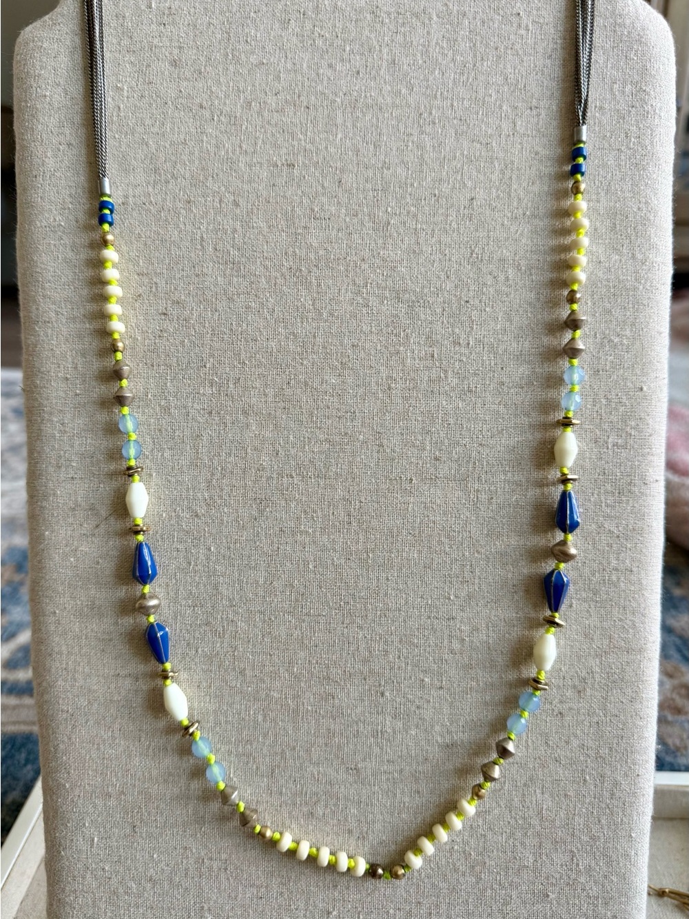 Stella & Dot ~ Beaded Long Necklace in Yellow, Blue & White